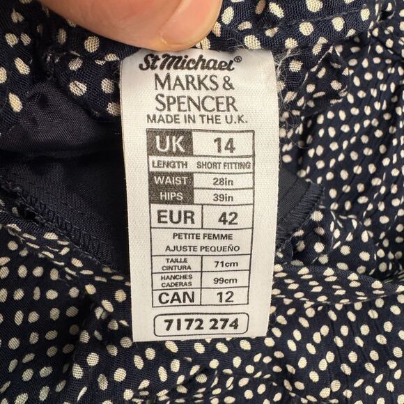 Vintage 90s St Michael Marks & Spencer Polka Pull On Ankle Pants Women UK14 Navy - Picture 5 of 14
